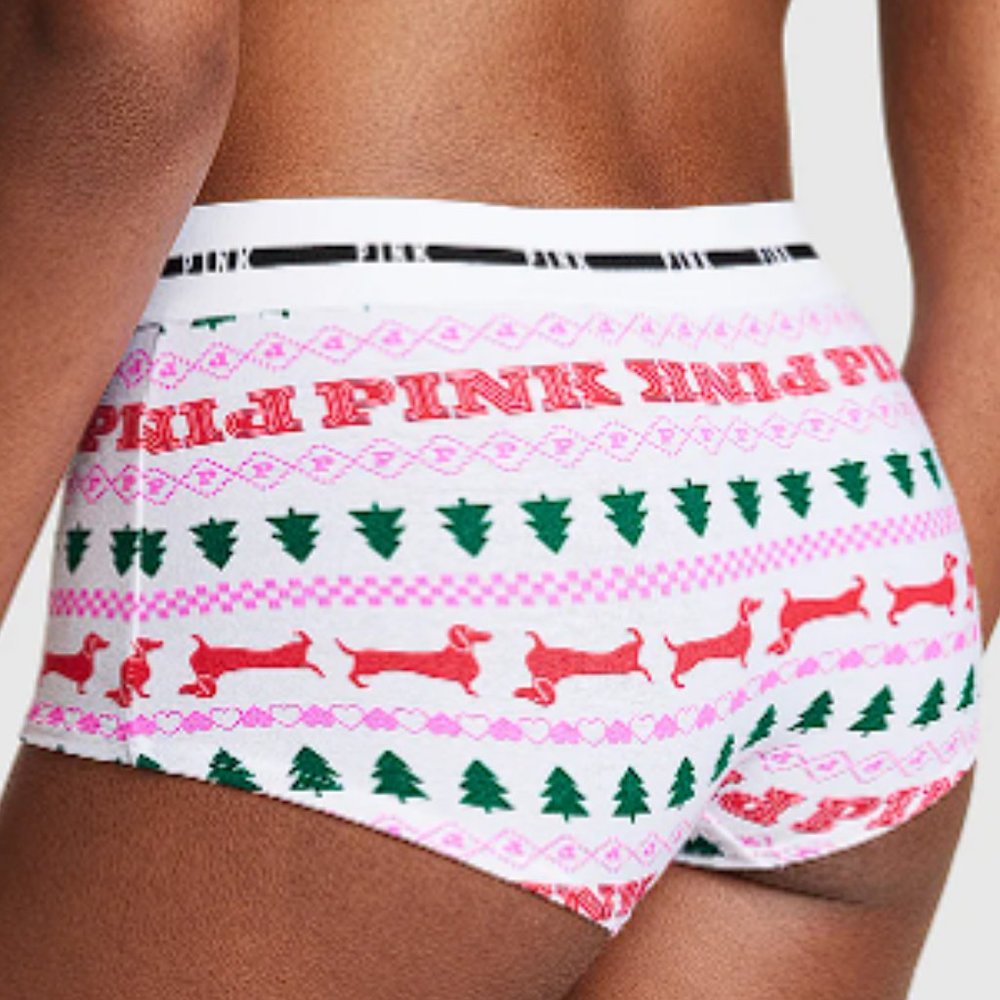 Christmas VS PINK LOGO BOYSHORT PANTY X-Mas Holiday Shorty Fair Isle